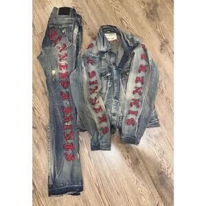 FWRD DENIM‎ & CO. Saints X Sinners Stacked Denim Jeans & Jacket Large 36x36